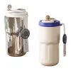 Silver metal insulated cup, beige blue lid insulated cup, 500ml, double-layer vacuum for cold and heat preservation Item Picture